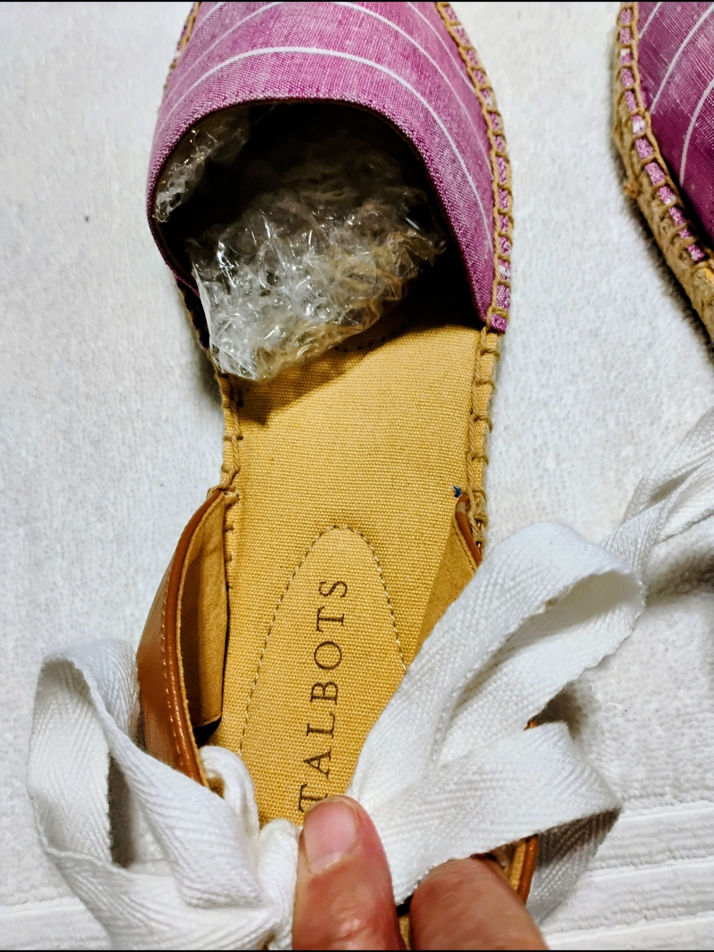 Talbots Lavender Striped Espadrille Sandals with White Ankle Tie Size 8 - Picture 8 of 13